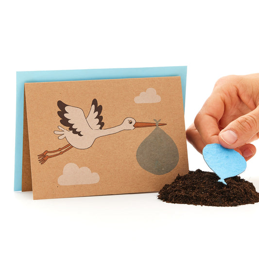 Geburtskarte "Storch, blau"