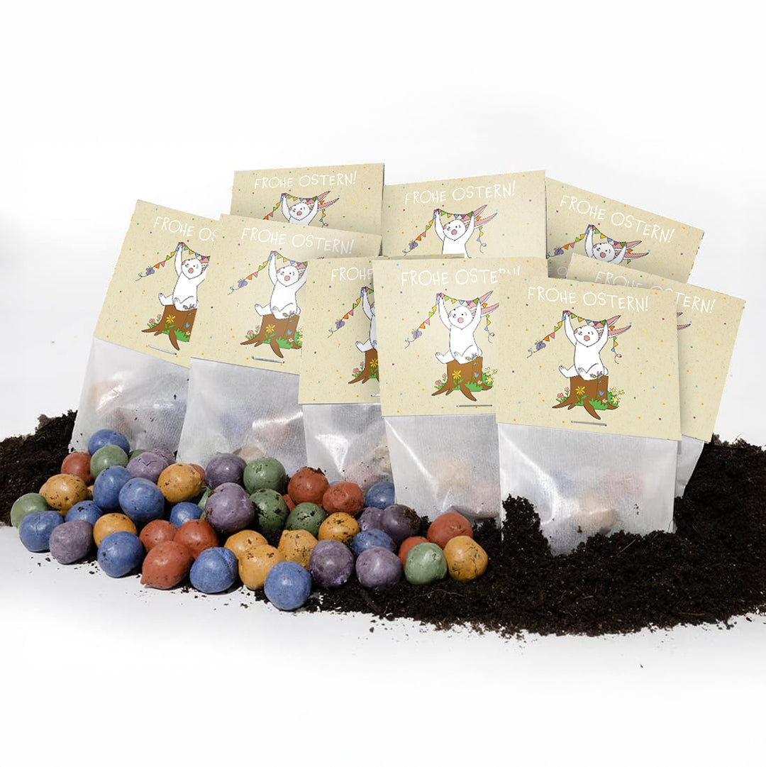 10x5 Blumenmurmeln im Tütchen "Osterhase"