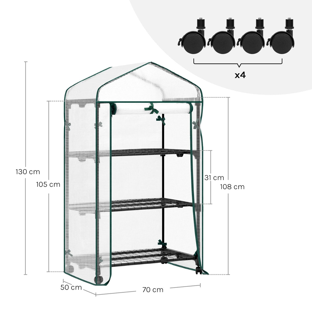 WOLTU Garden Greenhouse Plants Flowers House with Wheels Roll-Up Door 3 Shelves Winter Protection Outdoor