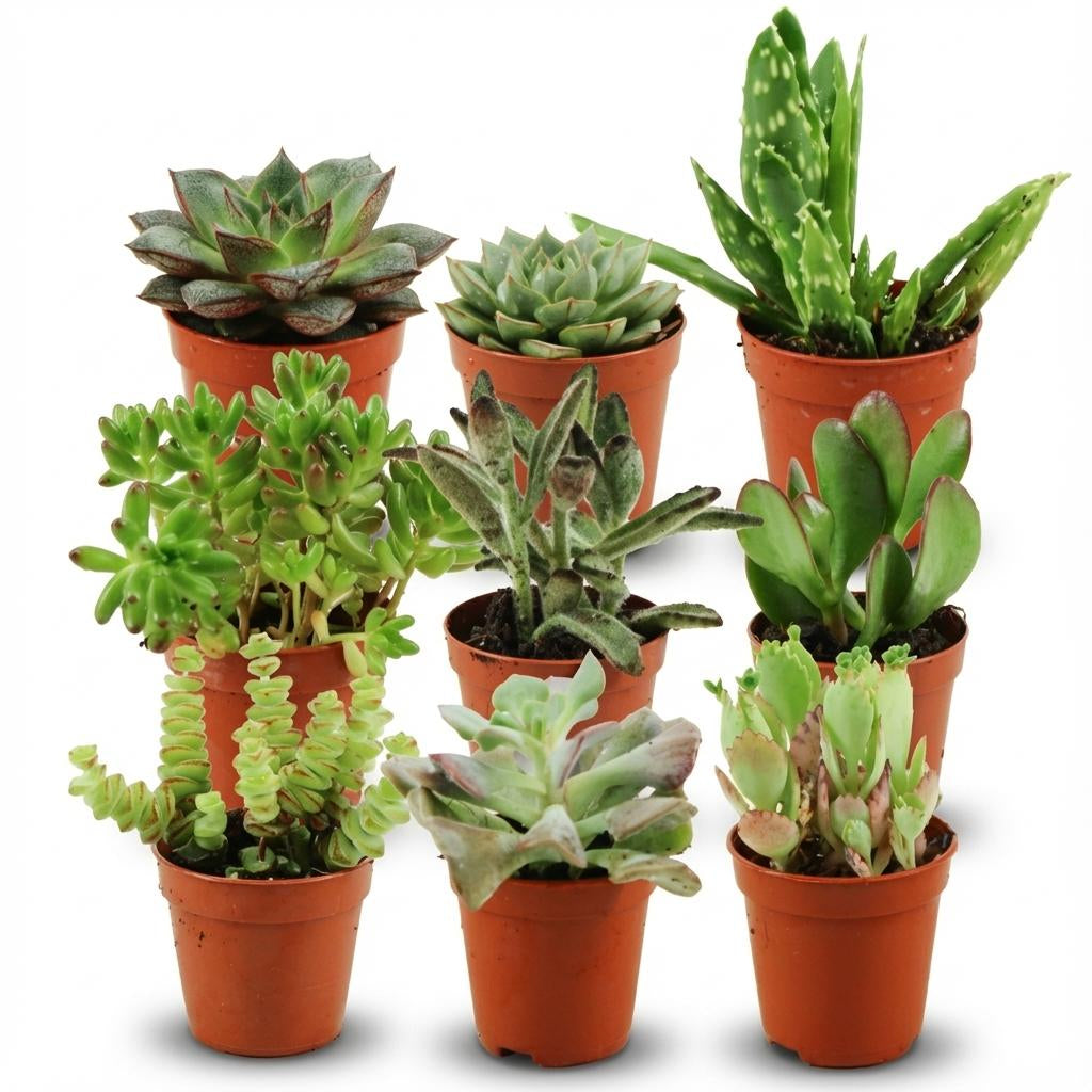 Mini Sukkulenten Mix – 9 Pflanzen – Ø5,5cm – Höhe 5–10cm – Pflegeleichte Zimmerpflanzen – Kleine Sukkulenten für Schalen Fensterbank & Wohnraum