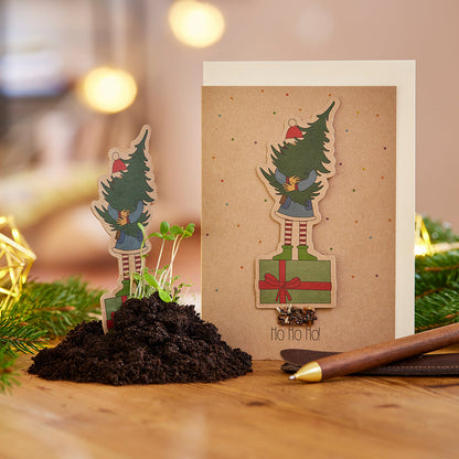 Weihnachtskarte "Mädchen mit Tannenbaum" 