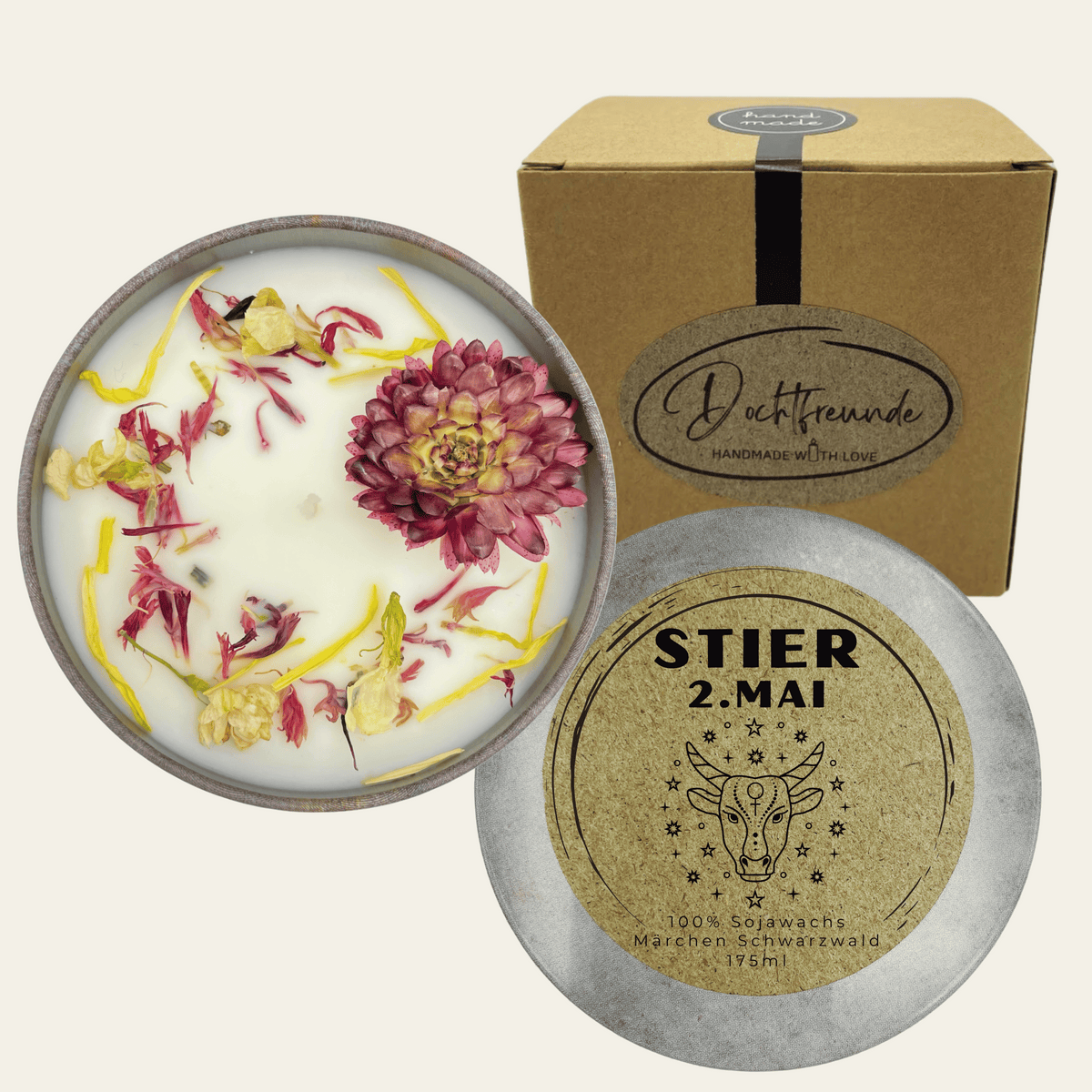 Sternzeichen Stier - Handgemachte Sojawachs-Kerze - Personalisiertes Astrologie-Geschenk 