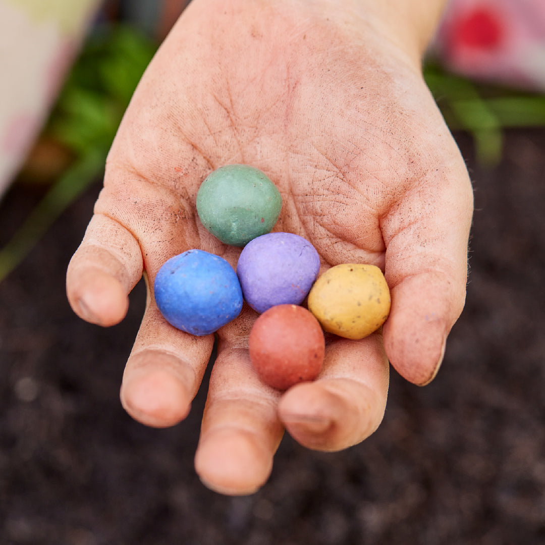 5 Blumenmurmeln im Tütchen zur Einschulung "Hipp Hipp Hurra!" 