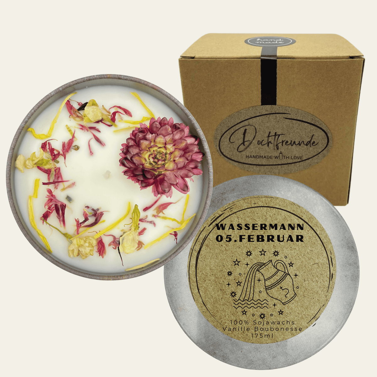 Sternzeichen Wassermann Duftkerze - Handgemachte Sojawachs-Kerze - Personalisiertes Astrologie-Geschenk 