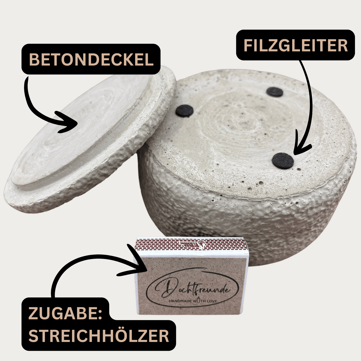 Outdoor Citronella-Betonkerzenset  „Grey - Mugge Schreck“ – Handgemachter Insektenschutz aus dem Südschwarzwald mit Blütenverzierung  3x Betonkerzen im Set 