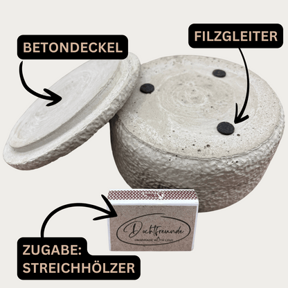 Outdoor Citronella-Betonkerzenset  „Grey - Mugge Schreck“ – Handgemachter Insektenschutz aus dem Südschwarzwald mit Blütenverzierung  3x Betonkerzen im Set 