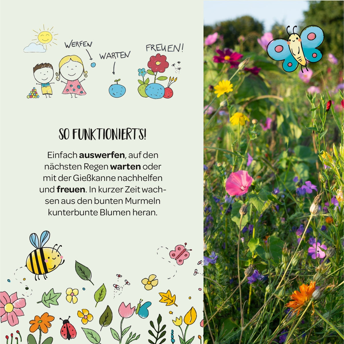 10x5 Blumenmurmeln im Tütchen "Hase mit Möhren" 