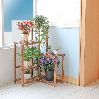Corner Garden Plant Stand Wood Multi-Tiered Flower Display Rack Shelf 