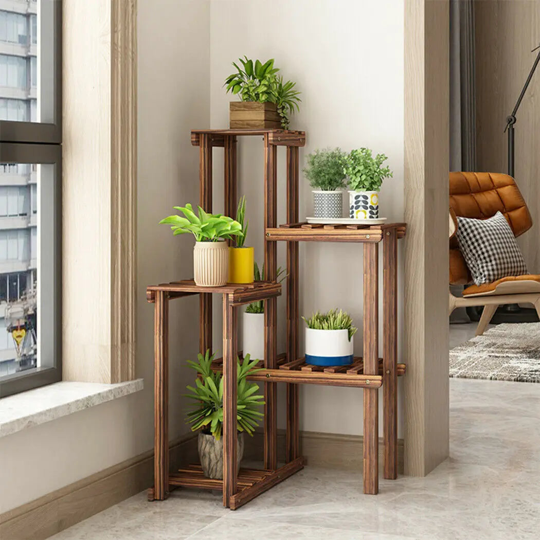 Corner Garden Plant Stand Wood Multi-Tiered Flower Display Rack Shelf 