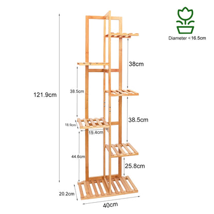 Bambus Pflanzenregal 124cm Hoch – Schwerlast Pflanzentreppe Indoor & Outdoor – Mehrstöckiges Blumenregal Holz für bis zu 50kg – Pflanzenständer für Balkon Wohnzimmer Garten 