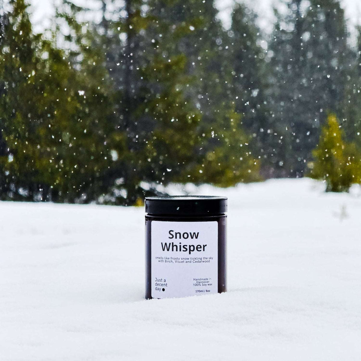 Duftkerze Snow Whisper – Winterduft Kerze aus Sojawachs – 170ml – Warm & klar mit Guajakholz Feige Kokos & Birke – Aromakerze im Glas