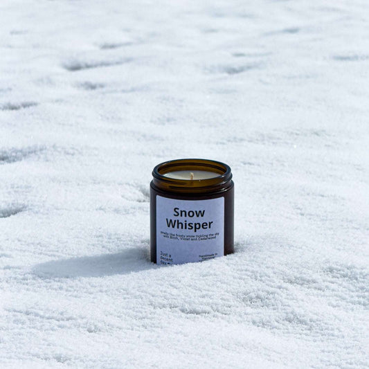 Duftkerze Snow Whisper – Winterduft Kerze aus Sojawachs – 170ml – Warm & klar mit Guajakholz Feige Kokos & Birke – Aromakerze im Glas