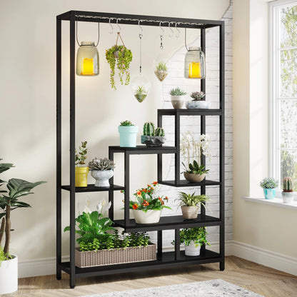 Tribesigns 5 Tiers Tall Indoor Plant Stand 70.9 inches Large Metal Plant Shelf with 10 PC S Hanging Hooks for Garden 