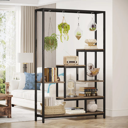 Tribesigns 5 Tiers Tall Indoor Plant Stand 70.9 inches Large Metal Plant Shelf with 10 PC S Hanging Hooks for Garden 