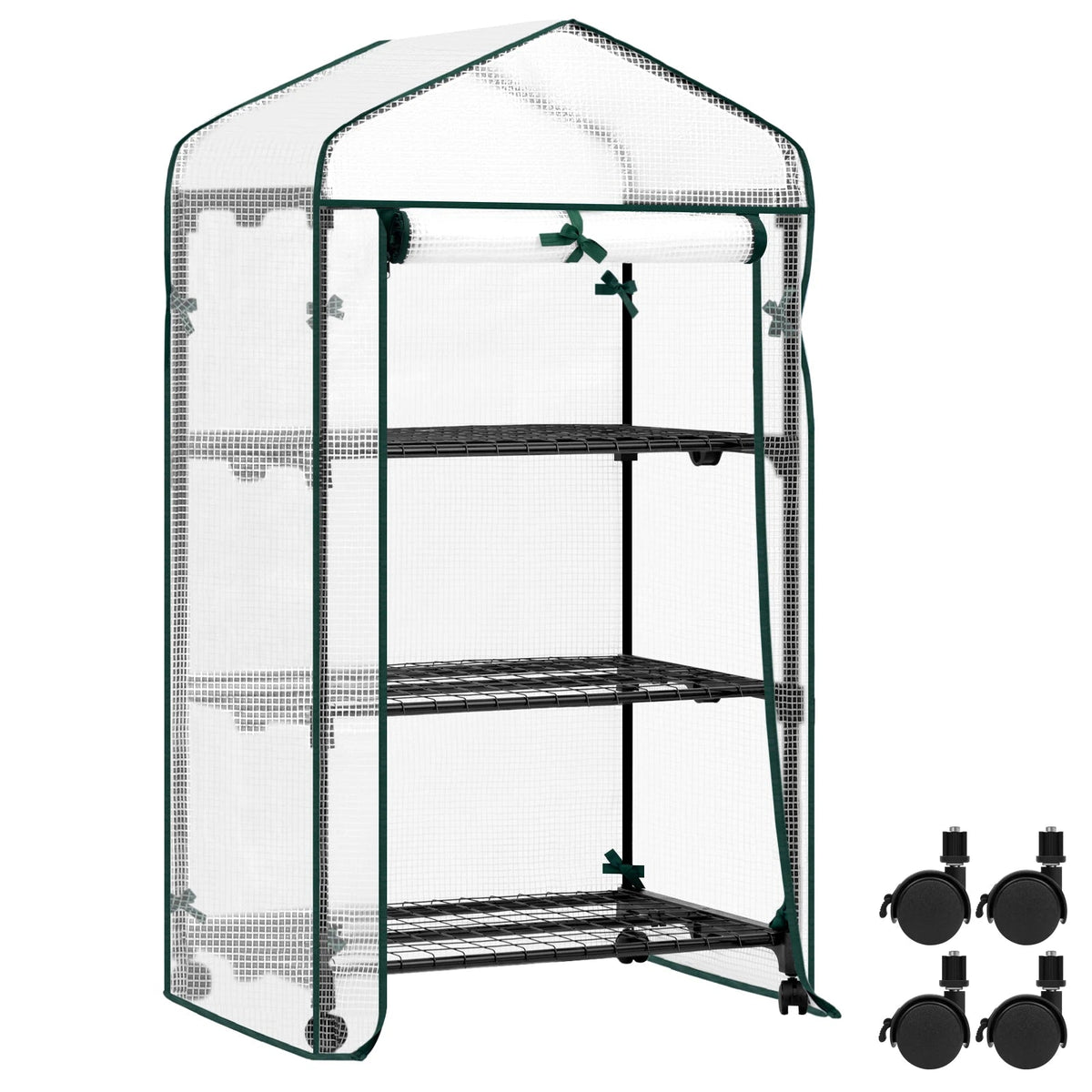 WOLTU Garden Greenhouse Plants Flowers House with Wheels Roll-Up Door 3 Shelves Winter Protection Outdoor 