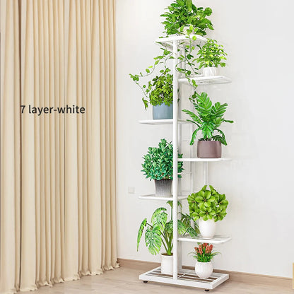 Pflanzenregal Metall schwarz mit 6/7/8 Ebenen – Blumenständer Eisen Pflanzständer für drinnen & draußen – Pflanzenhalter Regal für Garten, Balkon & Wohnzimmer 