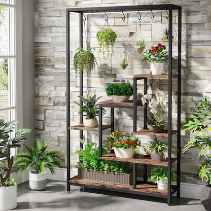 Tribesigns 5 Tiers Tall Indoor Plant Stand 70.9 inches Large Metal Plant Shelf with 10 PC S Hanging Hooks for Garden 