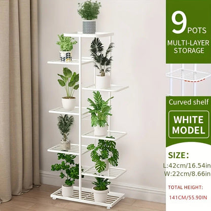 Pflanzenregal Metall schwarz mit 6/7/8 Ebenen – Blumenständer Eisen Pflanzständer für drinnen & draußen – Pflanzenhalter Regal für Garten, Balkon & Wohnzimmer 