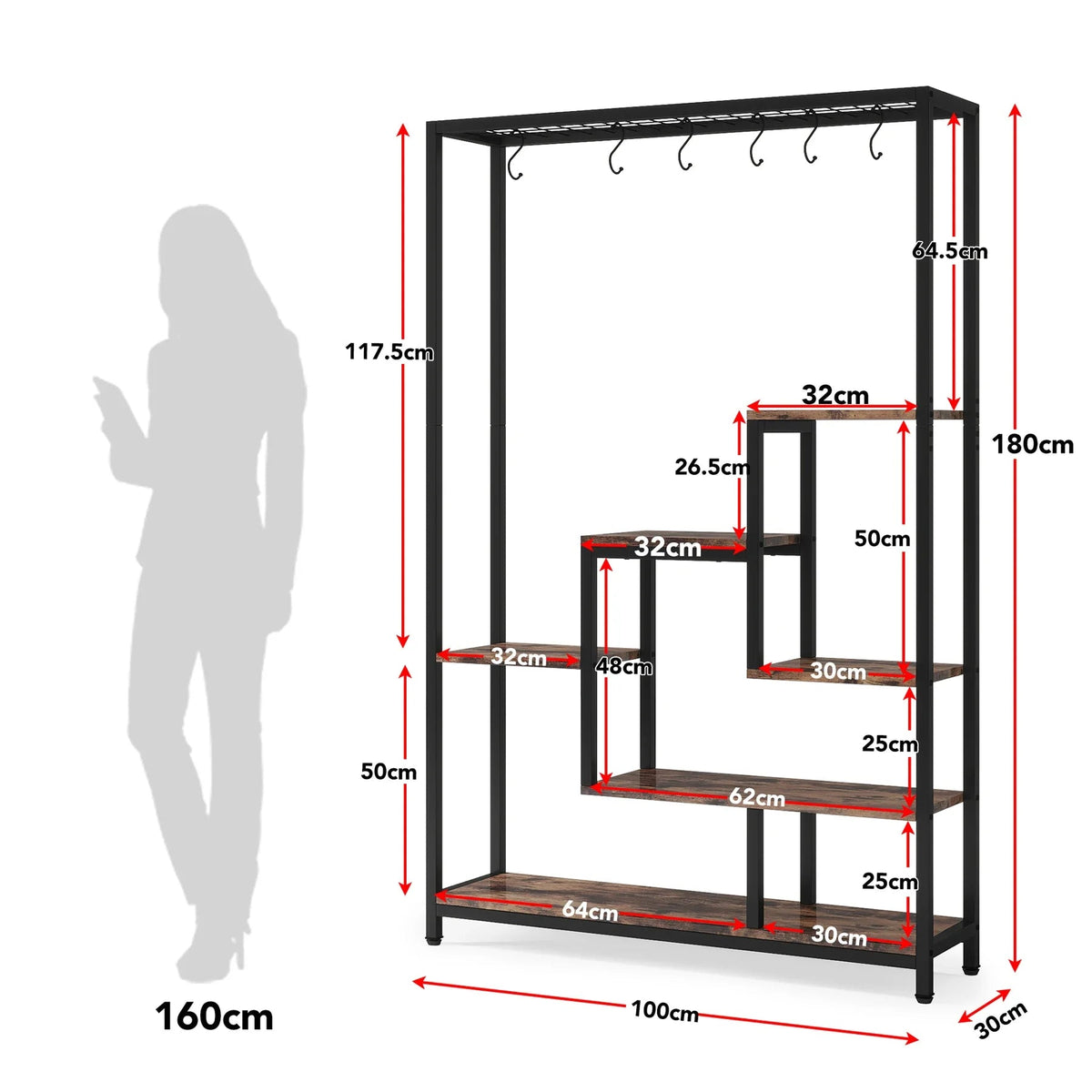 Tribesigns 5 Tiers Tall Indoor Plant Stand 70.9 inches Large Metal Plant Shelf with 10 PC S Hanging Hooks for Garden 