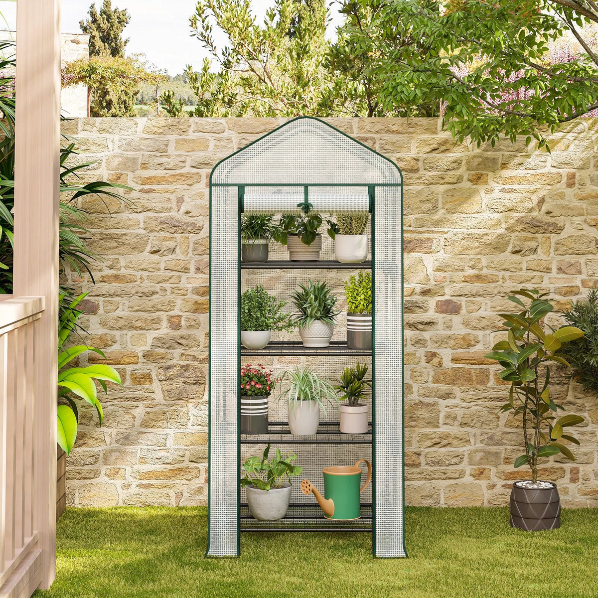 WOLTU Garden Greenhouse Plants Flowers House with Wheels Roll-Up Door 3 Shelves Winter Protection Outdoor 