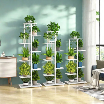 Pflanzenregal Metall schwarz mit 6/7/8 Ebenen – Blumenständer Eisen Pflanzständer für drinnen & draußen – Pflanzenhalter Regal für Garten, Balkon & Wohnzimmer 