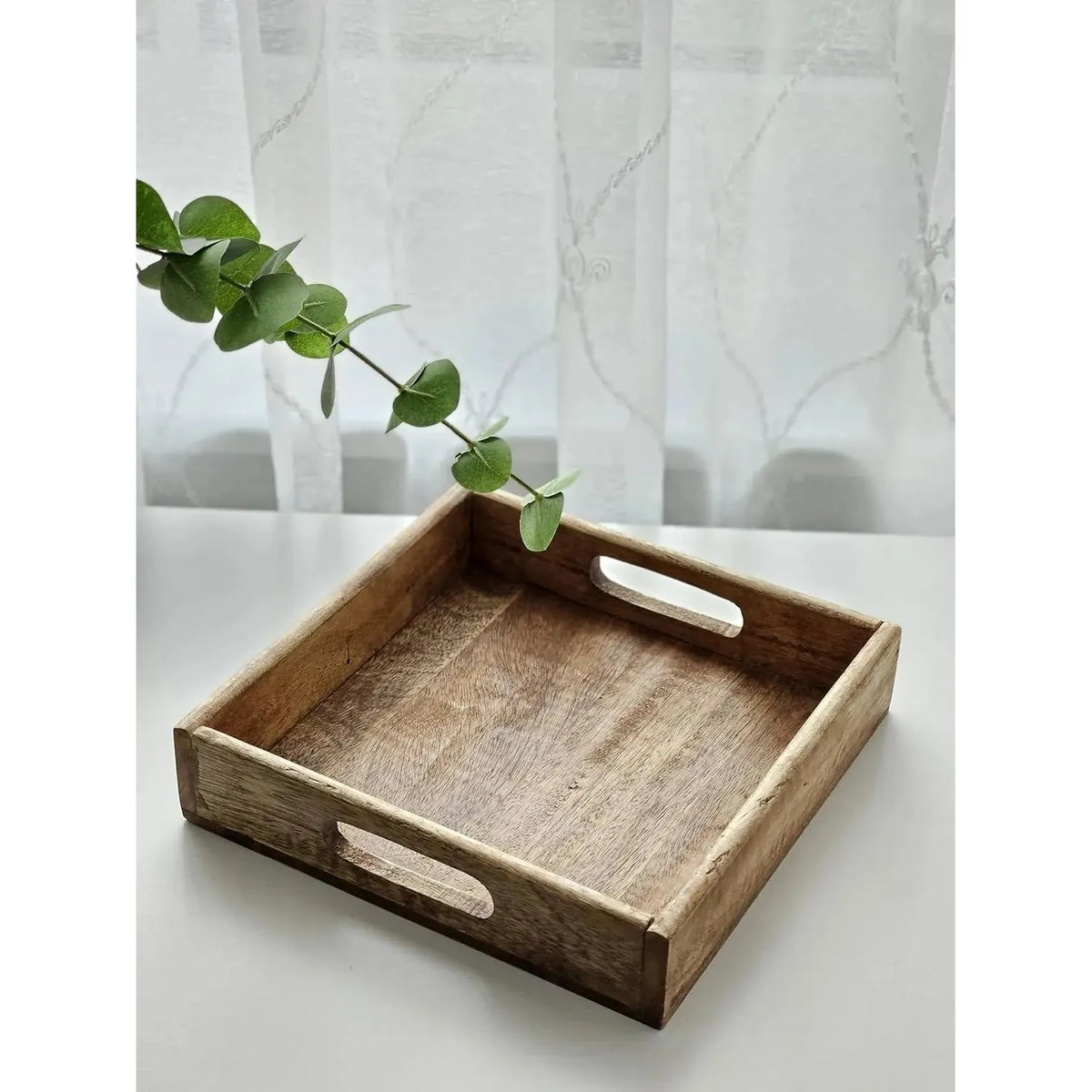 Serviertablett Dekotablett Mangoholz braun Natur Massiv Griff Schale eckig Holz 