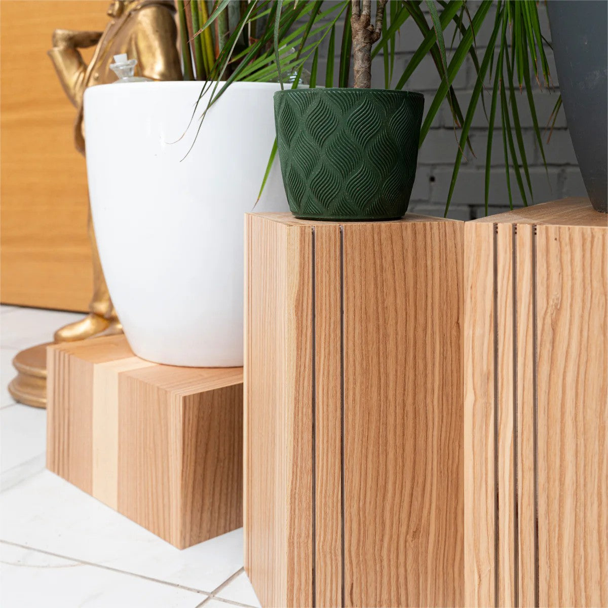 Floor Planter Podium Wooden Cubes (Set of 3) 