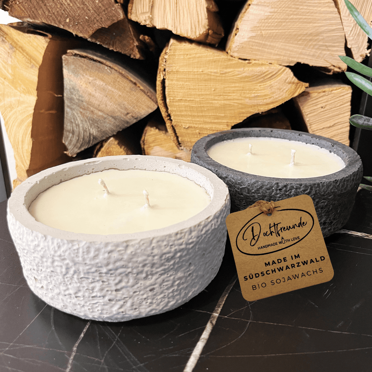 Handgemachtes Betonkerzen-Set "Black and White natural" - Stilvolle Sojawachskerze für Ihr Zuhause. Aromatherapie Kerze -aus dem Südschwarzwald 
