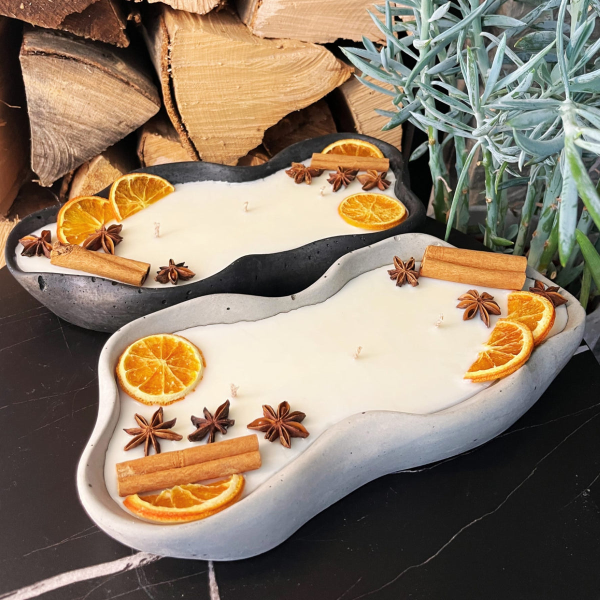 Handgemachte Betonduftkerze "Wave: Grey or Black" Bio Sojawachs mit Vanilla Toffee Duft - Betondekoration - Betonaccessoires oder Betondeko für Zuhause 