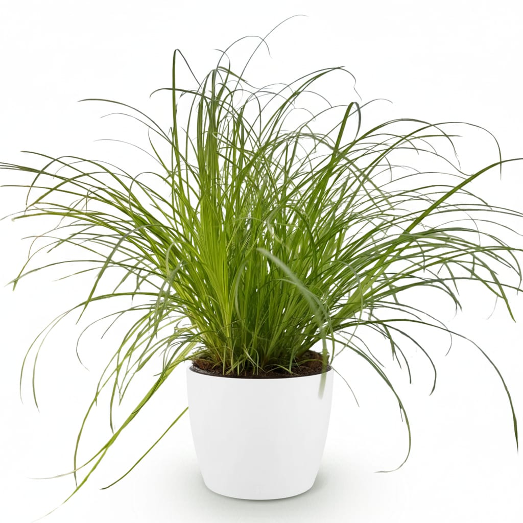 Green boutiQ - Zimmerpflanze - Cyperus alternifolius Zumula - Katzenpflanze - Haustierfreundliche Pflanze - Grün - 1 Pflanze - mit Potter Weiß - Topf 12cm - Höhe 20cm 