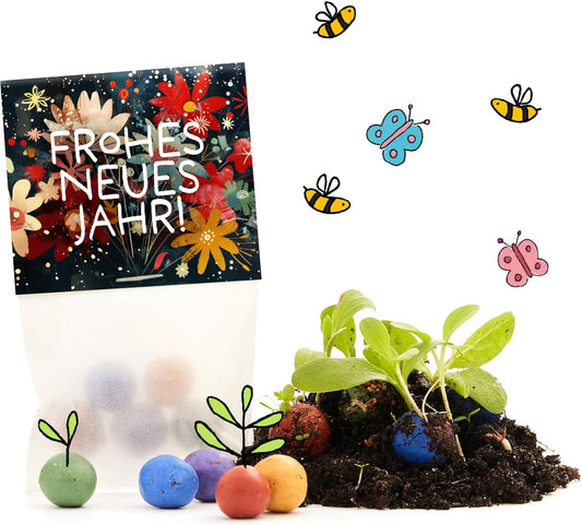 10x5 Blumenmurmeln im Tütchen "Frohes Neues Jahr" 