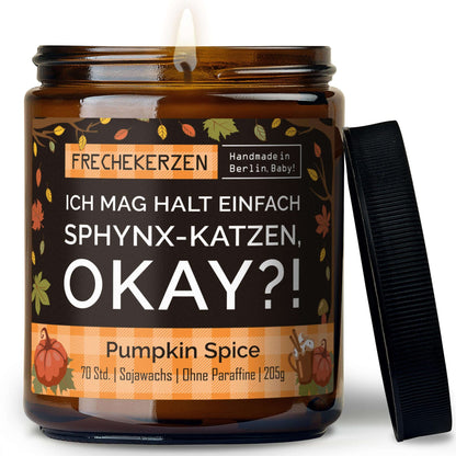 Duftkerze mit Spruch „ich mag halt einfach sphynx-katzen, okay?!“ – Lustige Kerze im Glas für Katzenfans – Originelle Geschenkidee & Deko