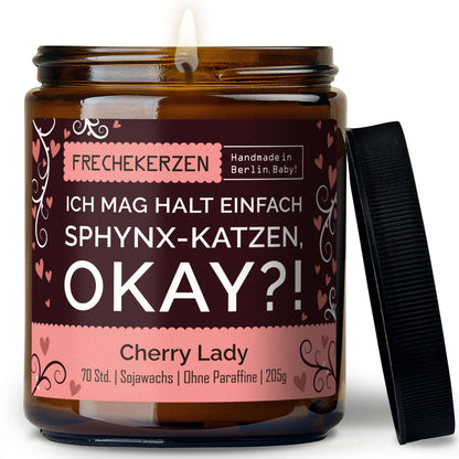 Duftkerze mit Spruch „ich mag halt einfach sphynx-katzen, okay?!“ – Lustige Kerze im Glas für Katzenfans – Originelle Geschenkidee & Deko