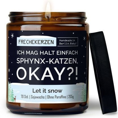 Duftkerze mit Spruch „ich mag halt einfach sphynx-katzen, okay?!“ – Lustige Kerze im Glas für Katzenfans – Originelle Geschenkidee & Deko