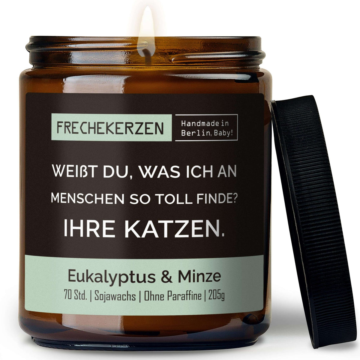Lustige Duftkerze mit Spruch „weißt du, was ich an menschen so toll finde? ihre katzen.“ – Kerze im Glas für Katzenfans – Humorvolle Geschenkidee