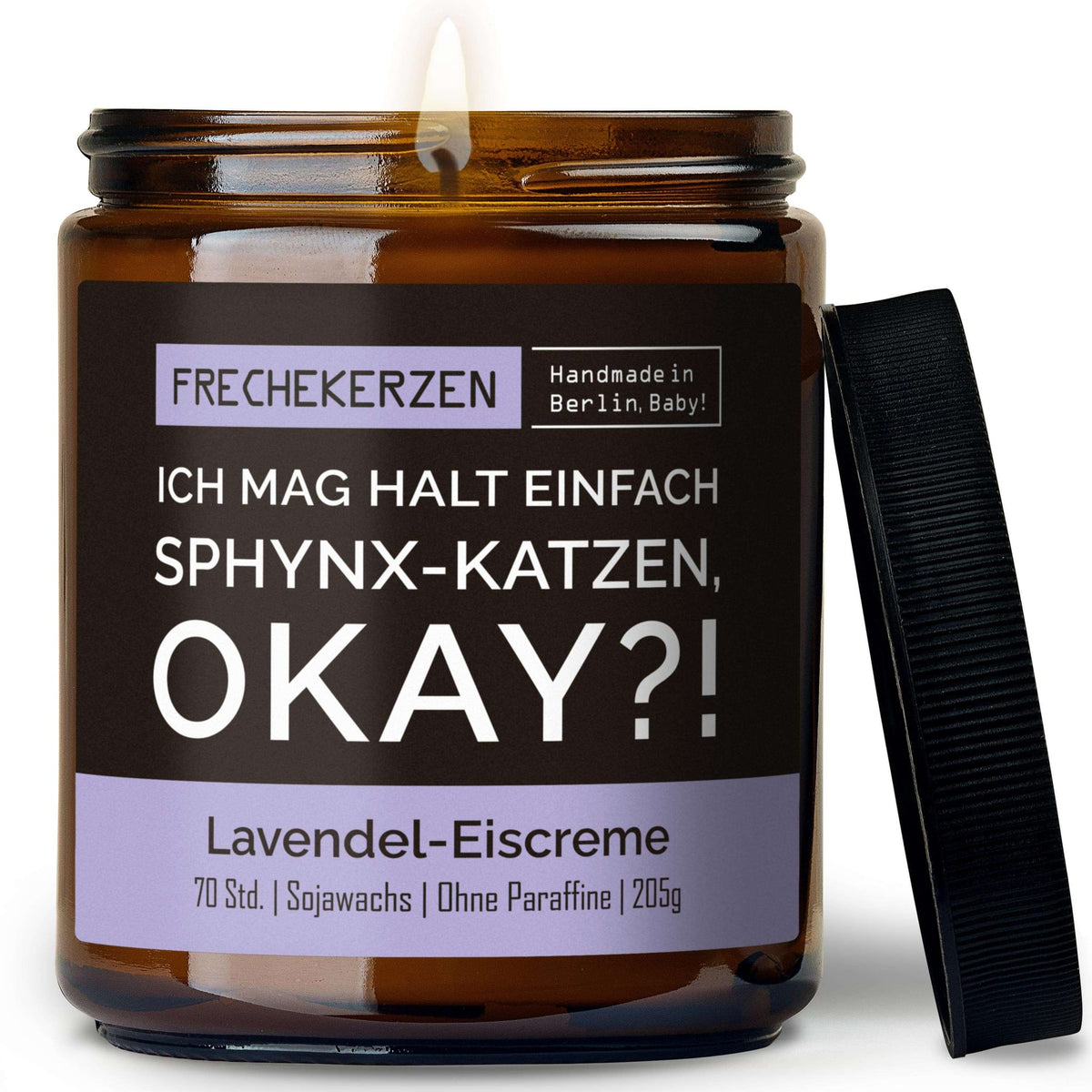 Duftkerze mit Spruch „ich mag halt einfach sphynx-katzen, okay?!“ – Lustige Kerze im Glas für Katzenfans – Originelle Geschenkidee & Deko
