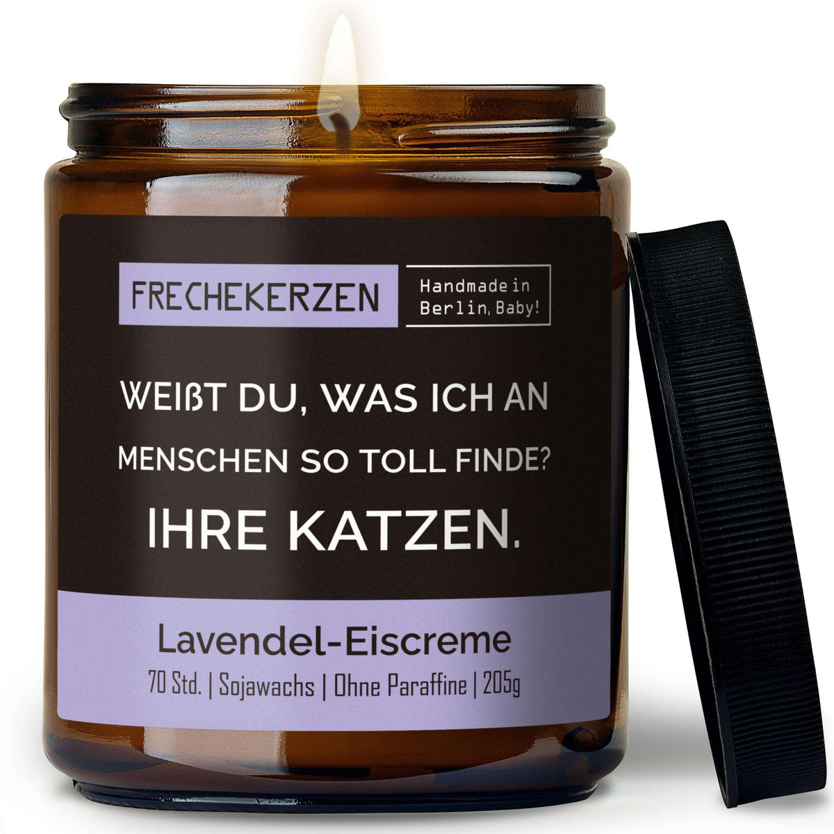 Lustige Duftkerze mit Spruch „weißt du, was ich an menschen so toll finde? ihre katzen.“ – Kerze im Glas für Katzenfans – Humorvolle Geschenkidee