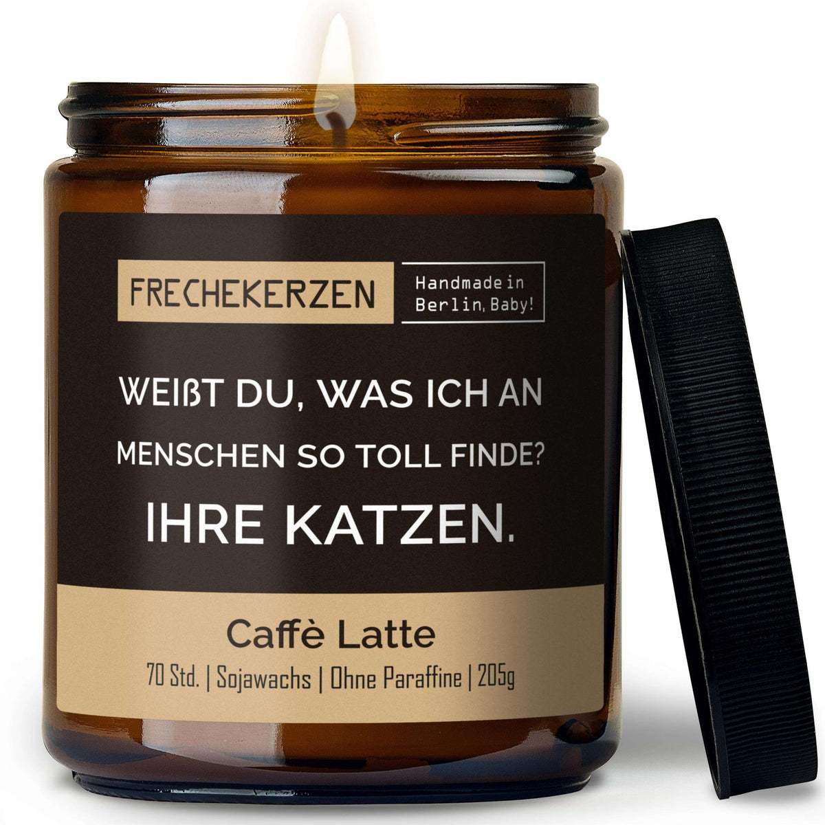 Lustige Duftkerze mit Spruch „weißt du, was ich an menschen so toll finde? ihre katzen.“ – Kerze im Glas für Katzenfans – Humorvolle Geschenkidee