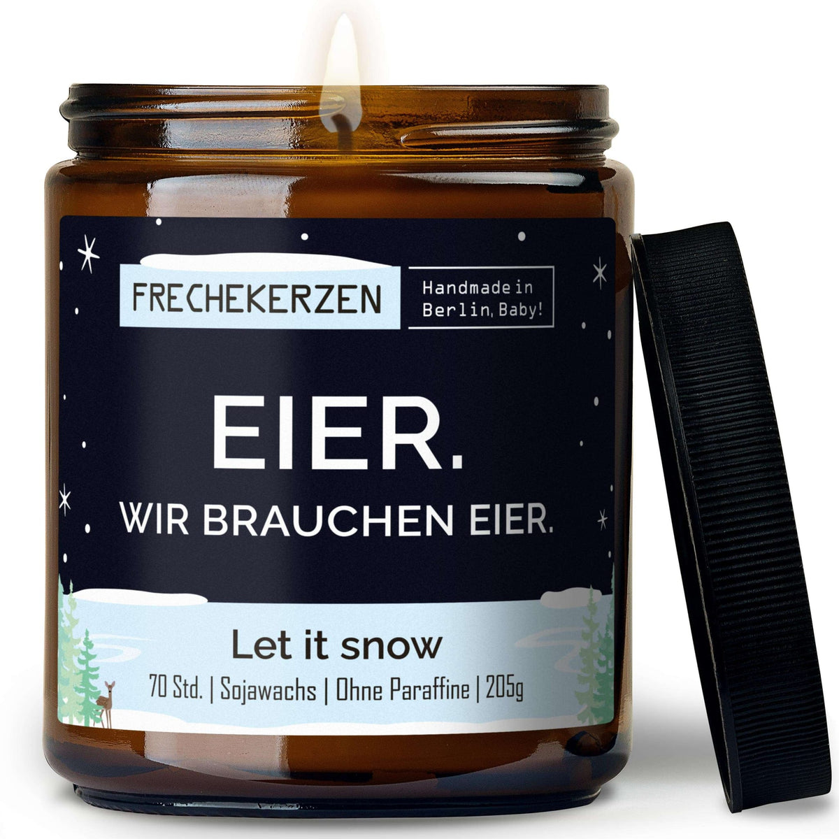 Freche Duftkerze mit Spruch „eier. wir brauchen eier.“ – Lustige Kerze im Glas – Humorvolle Oster Geschenkidee & moderne Deko