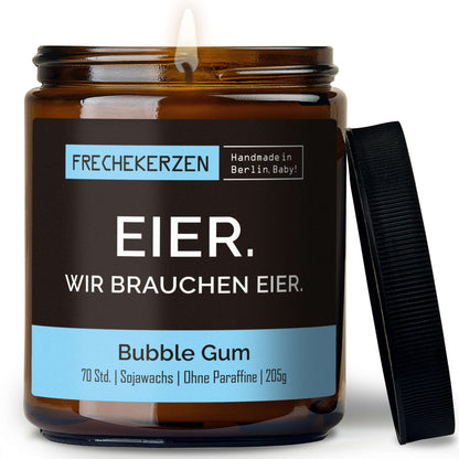Freche Duftkerze mit Spruch „eier. wir brauchen eier.“ – Lustige Kerze im Glas – Humorvolle Oster Geschenkidee & moderne Deko