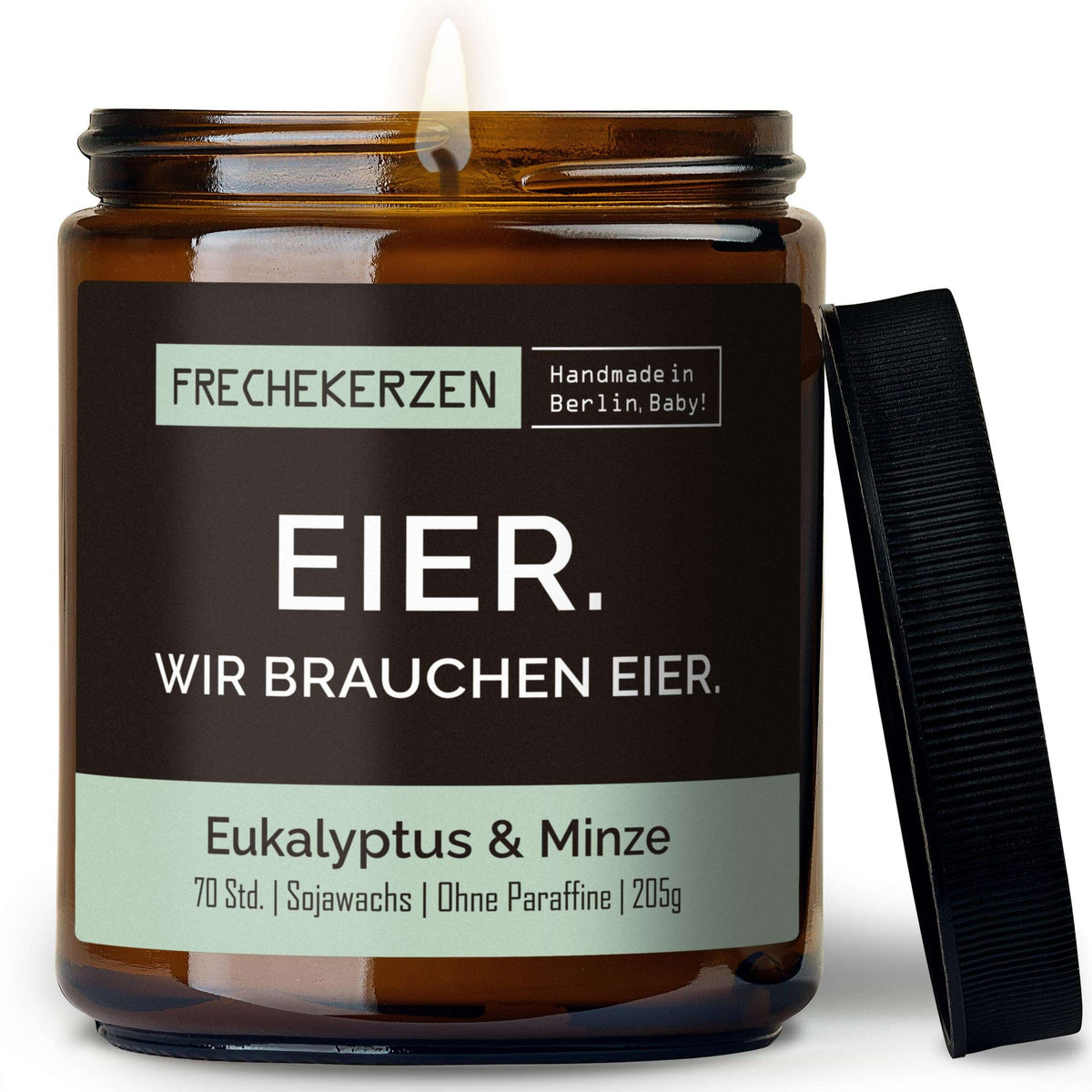 Freche Duftkerze mit Spruch „eier. wir brauchen eier.“ – Lustige Kerze im Glas – Humorvolle Oster Geschenkidee & moderne Deko