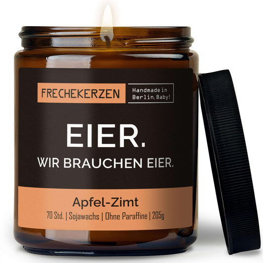 Freche Duftkerze mit Spruch „eier. wir brauchen eier.“ – Lustige Kerze im Glas – Humorvolle Oster Geschenkidee & moderne Deko