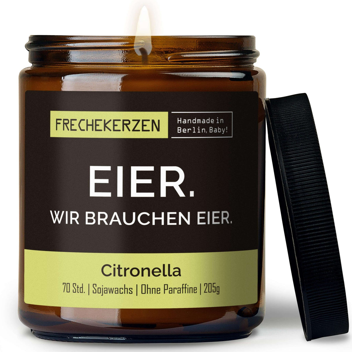 Freche Duftkerze mit Spruch „eier. wir brauchen eier.“ – Lustige Kerze im Glas – Humorvolle Oster Geschenkidee & moderne Deko
