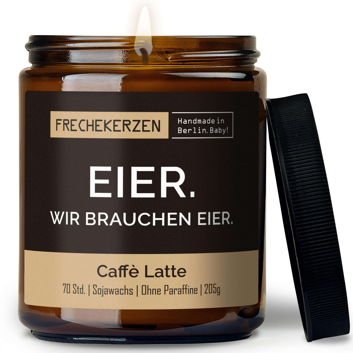 Freche Duftkerze mit Spruch „eier. wir brauchen eier.“ – Lustige Kerze im Glas – Humorvolle Oster Geschenkidee & moderne Deko