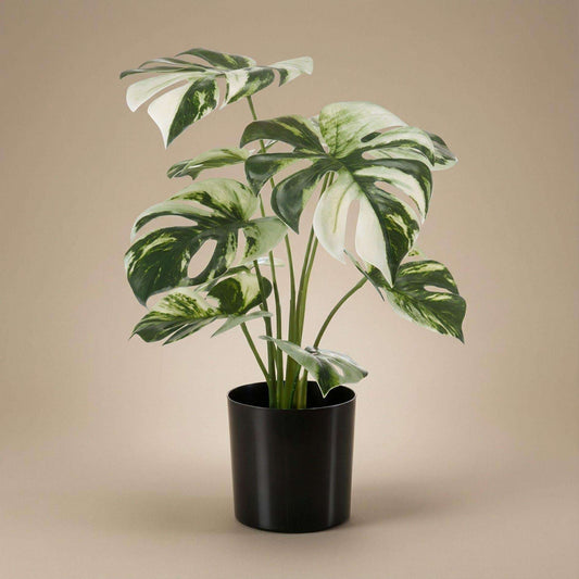 Monstera Kunstpflanze Busch im Topf 40cm – Dekorative Fensterblatt Kunstpflanze – Pflegefreie Zimmerpflanze für Wohnzimmer Büro & Fensterbank