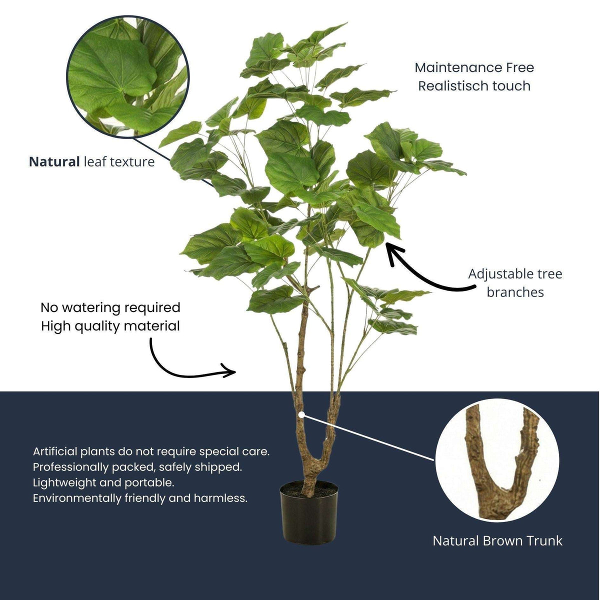 Ficus Schirmbaum Kunstpflanze 125cm – Große künstliche Zimmerpflanze mit Stamm – Realistische Deko Pflanze für Wohnzimmer Büro & Restaurant