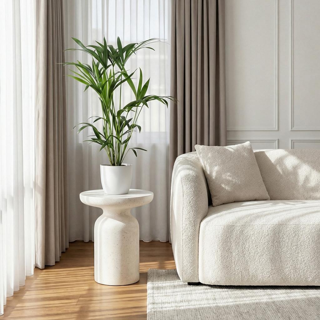 Green boutiQ - Zimmerpflanze - Howea Forsteriana - Kentia Palme - Wenig Pflege - Grün - 1 Pflanze - mit Potter Weiß - Topf 19cm - Höhe 80-85cm 