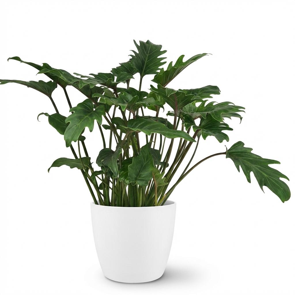 Philodendron Xanadu Zimmerpflanze 60cm – grüne Blattpflanze im Potter Weiß Übertopf Ø19cm – tief eingeschnittene Blätter – pflegeleicht, luftreinigend für Wohnung, Büro & helle Ecken 