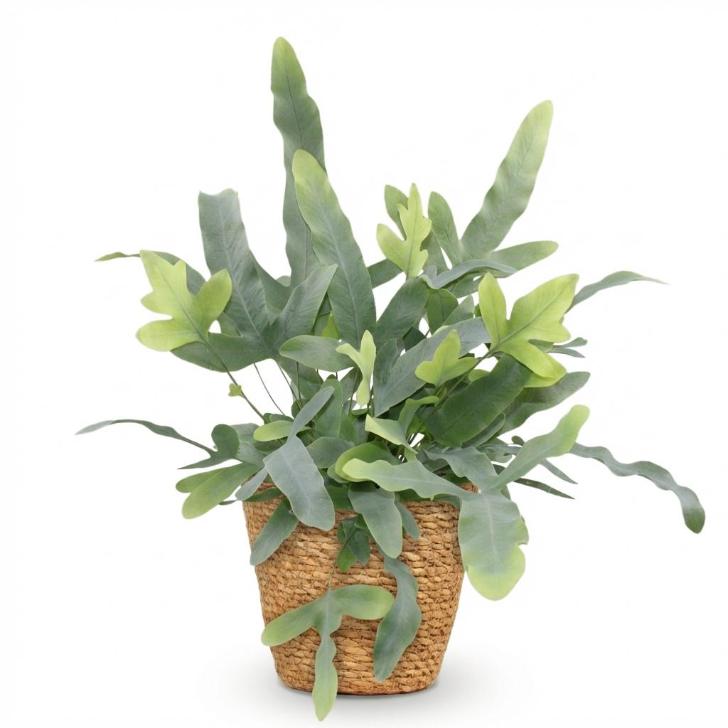 Green boutiQ - Zimmerpflanze - Phlebodium aureum Blue Star - Blaue Farn - Haustierfreundliche Pflanze - Blau - 1 Pflanze - mit Korb - Topf 12cm - Höhe 25cm 
