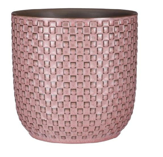 Topf Relief Rose – Eleganter Pflanztopf in zartem Rosa mit Reliefstruktur – Ø13,5cm – stilvoller Übertopf für mittelgroße Zimmerpflanzen & Kräuter 